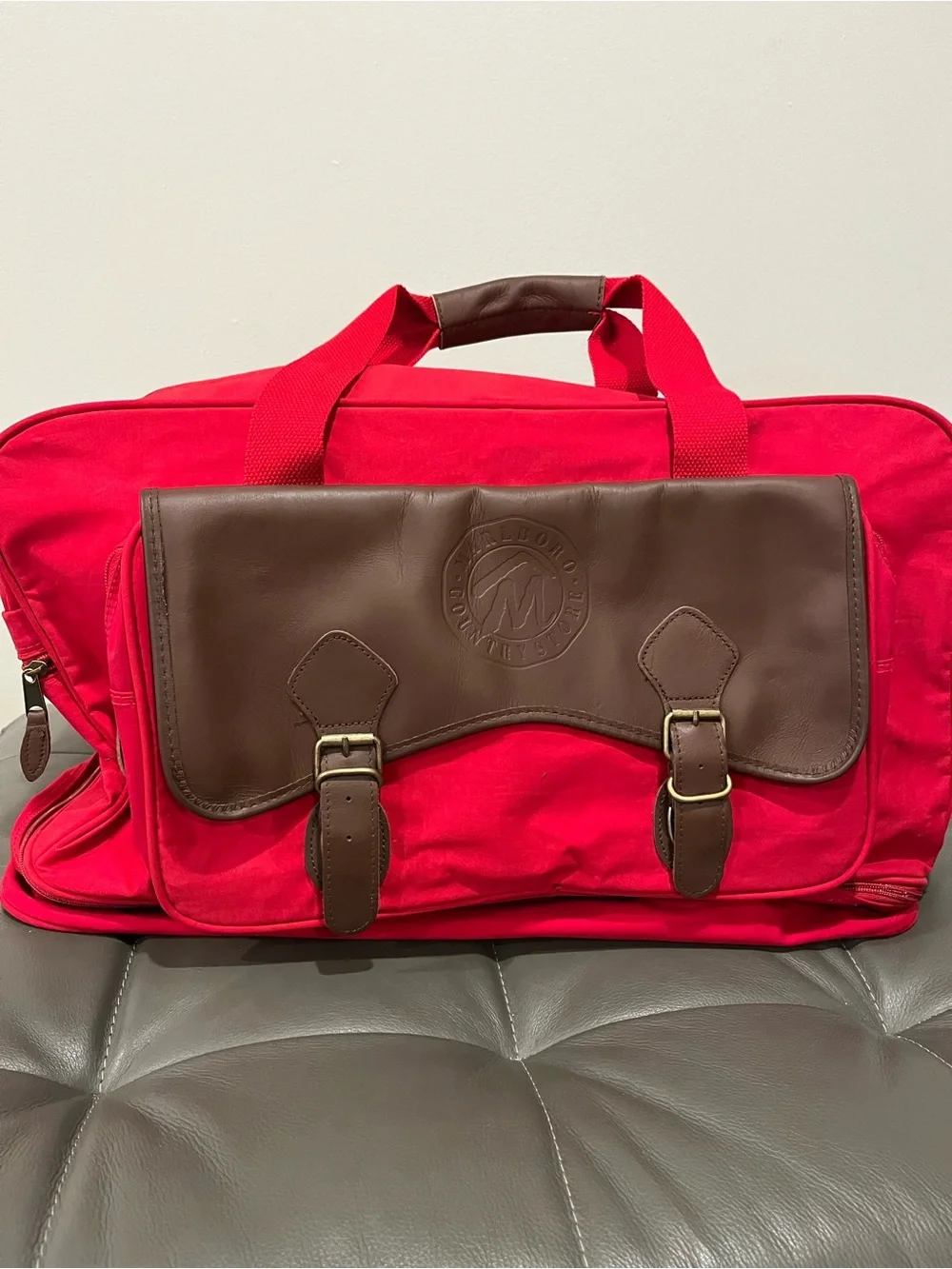 Marlboro Brown Trim Red Travel Duffel Bag / Travel Bag. Vintage.